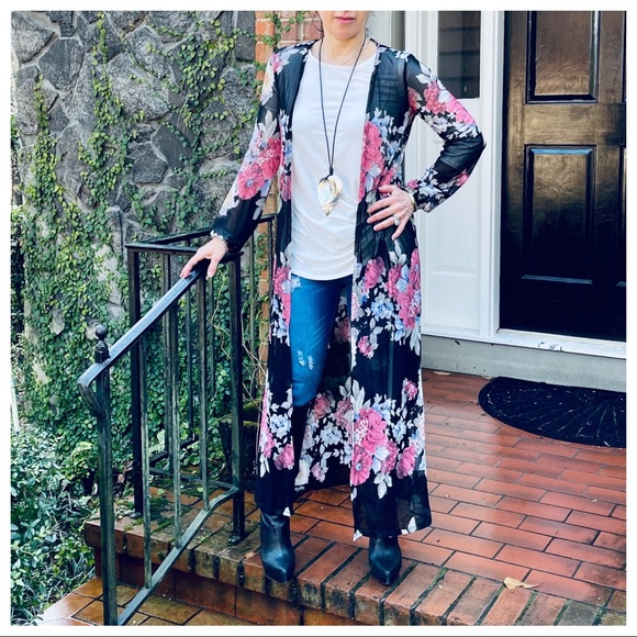 Beautiful floral long line cardigan duster - Picture 7 of 12